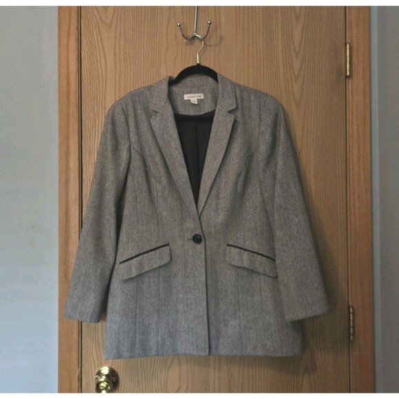 Coldwater Creek Womens Blazer Jacket Size 16 Herringbone Tweed Pockets 1 Button - Picture 1 of 9